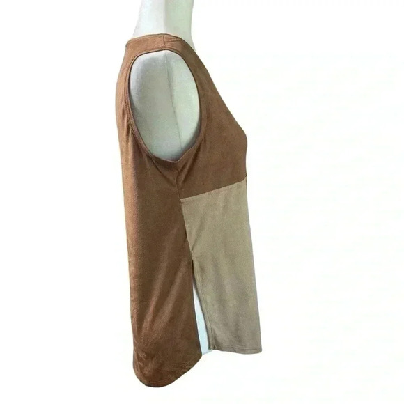 Cato Womens Brown Block Sleeveless Top Blouse Faux
Suede Like Stretch Size XS - Picture 4 of 6